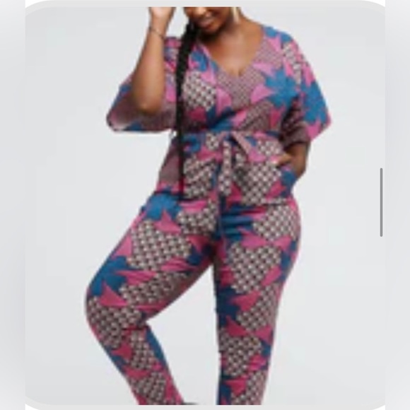 D’Iyanu Pink/Burgundy/Blue African Print Midi Jumpsuit - Picture 7 of 8